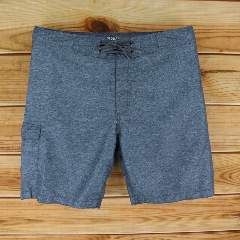 Old Navy Board Short Mens Size XL Gray Heathered 100% Polyester Pocket Tie Waist